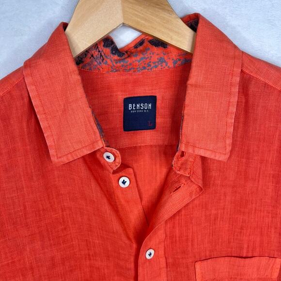 Benson New York Men's Bright size large 100% linen button down collared shirt - Picture 8 of 8